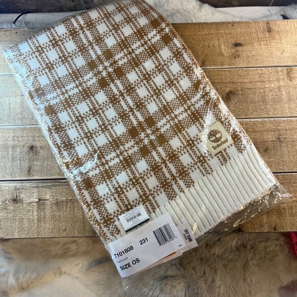 Timberland Wheat Plaid Soft Knit Buffalo Plaid Scarf 10" x 68" NWT - Picture 3 of 4